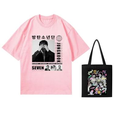 Imagem de Jungkook Camiseta Solo Seven + lona, camisetas soltas K-pop unissex com suporte superior, camisetas estampadas Merch Cotton Shirt, rosa, G