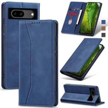 Imagem de Jasonyu Flip Carteira Capa para Google Pixel 8A,Capinha Folio Magnética de Couro com Suporte para Cartão,Suporte para Chute - Protetora Durável de TPU à Prova de Choque para Telefone,Azul
