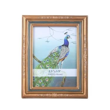 Imagem de SIKOO Porta-retratos vintage 6 x 8 cm, porta-retrôs, tamanho carteira, porta-retrôs, bronze e azul