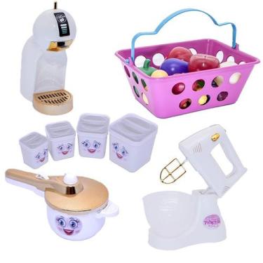 Imagem de Cozinha Infantil Menina Kit Brinquedo Cafeteira Mercado 20pç - Altimar