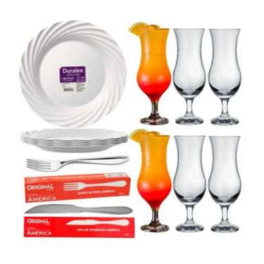 Imagem de Aparelho De Jantar 24 Peças Luxo Jasmim Jogo De Pratos Talheres E Taça