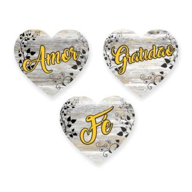 Imagem de Kit 3 Placas Decorativas Fé Amor Gratidão Sala Quarto MDF - Vintage De