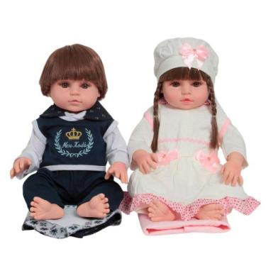 Imagem de Bebês Gemêos Reborn Articulados Pode Dar Banho + Kit Itens - Cegonha R
