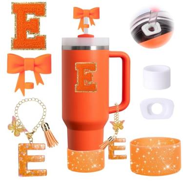 Imagem de Conjunto de 6 peças de acessórios de copo Stanley laranja adequado para Stanley Cup 850.5 g 1,134 g, incluindo tampa à prova de derramamento, bota de silicone brilhante, topo de palha em forma de