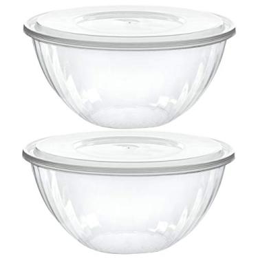 Imagem de Tigelas de servir Plasticpro descartáveis redondas de cristal transparente com tampas, lanche de festa ou tigela de salada, tigelas de plástico transparente, tigelas de lanche de festa, balas de doces, salada, 48 OUNCE, 2