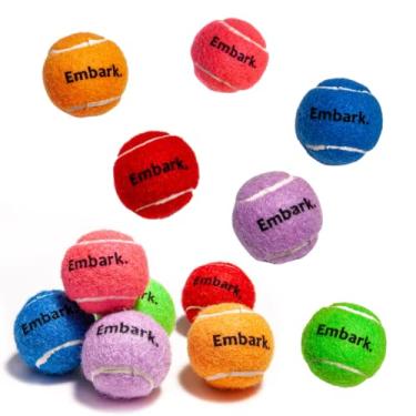 Imagem de Bolas de tênis coloridas e barulhentas para cães pequenos e filhotes – Pacote com 12 – Brinquedos de treinamento para cães para reforço positivo, bola interativa para envolver a atenção do lado de fora, buscar lançador de bola