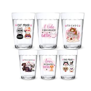 Imagem de Jogo 3 Copos Americanos Personalizado 190ml Vidro Estampa Pet Friends Gato Cão Água Suco Presente Criativo Fofo C/Frase Temático Bichinhos Estimação (Gato)