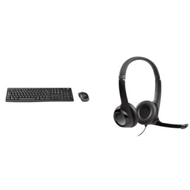 Imagem de Kit Teclado e Mouse sem fio Logitech MK270 e Layout ABNT2 + Headset com fio USB Logitech H390 Preto