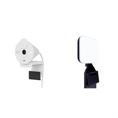 Imagem de Kit Webcam Full HD Logitech Brio 300 Branco + Iluminação de LED Premium Logitech Litra Glow