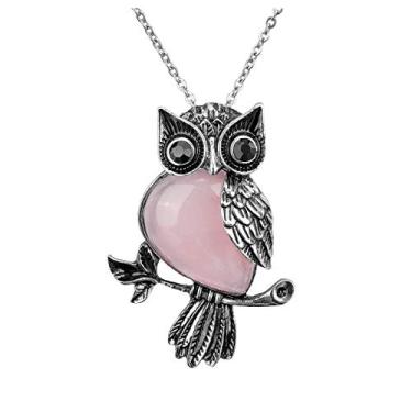 Imagem de Jovivi Coruja Presentes Coruja Coruja Colar com Pingente de Pedras de Cristal Curador para Mulheres Homens Ametista Natural Rosa Quartzo Pedra Preciosa Joia para Reiki Spiritual Energy Lucky