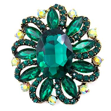 Imagem de SELOVO acessório de broche de strass de flor em tom dourado antigo Verde