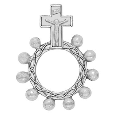 Imagem de True Faith Jewelry Anel de terço de dedo banhado a prata com cruz crucifixo de Jesus, joias religiosas, presentes para homens e mulheres