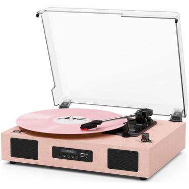 Imagem de Toca-Discos Vintage DANFI AUDIO DF - Bluetooth e USB - Rosa