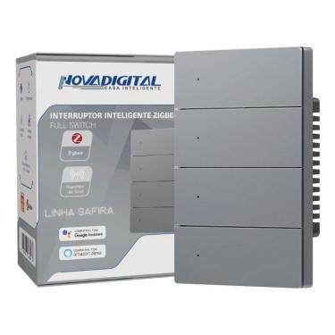 Imagem de Interruptor Tecla Fisica 4 Botões 4x2 Zigbee com Led NovaDigital Grafite - Cinza