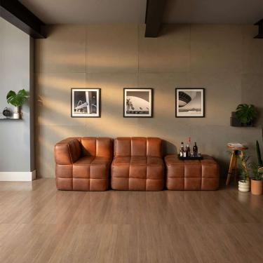 Imagem de Sofá Guldi Popup com Módulo Canto Central e Puff Corino Caramelo