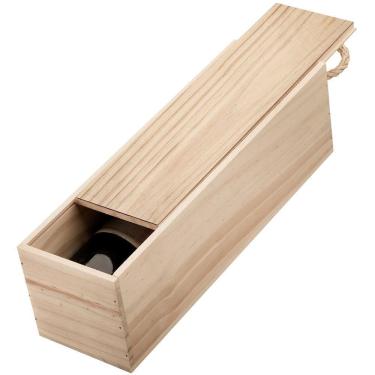 Imagem de Caixa Para Garrafa Vinho Madeira Pinus Presente Aniversario Cor: marrom-claro