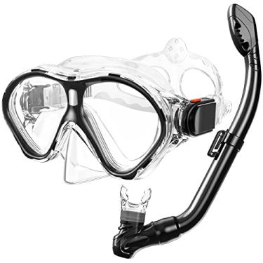 Imagem de Conjunto de Snorkel Infantil Gintenco, Máscara de Snorkel de Cano Seco, Anti-Vazamento para Crianças Júnior, Anti-Neblina, Sem Engrenagem, Respiração de Vidro Temperado, Óculos de Mergulho para Mergulho e Vista Panorâmica 180°, Preto