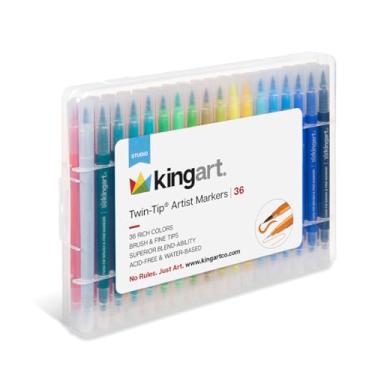 Imagem de KINGART Conjunto de canetas artísticas 422-36 com ponta dupla, caneta artística fina e ponta de pincel, para desenho, letras, caligrafia, diário, bíblia, artesanato, conjunto de 36 cores brilhantes em