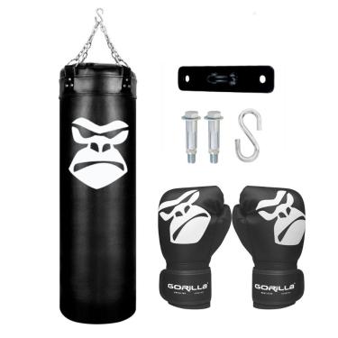 Imagem de Kit Boxe Infantil Saco Pancada 90 Cm + Luva De Muay Thai 08 Oz Menino Menina + Suporte Teto Gorilla (Preto)