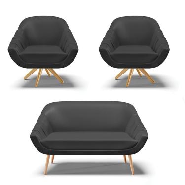 Imagem de Kit 01 Namoradeira 02 Lugares E 02 Poltronas Giratória Giovana Corino Preto