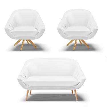 Imagem de Kit 01 Namoradeira 02 Lugares E 02 Poltronas Giratória Giovana Corino Branco