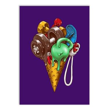 Imagem de Placa Decorativa Academia Treino Equipamentos Sorvete Ilustração Decoração Poster Quarto Sala