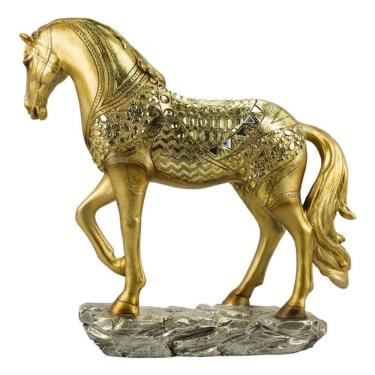 Imagem de Enfeite Decoração Rack Cavalo Decorativo Dourado  28.5 Cm