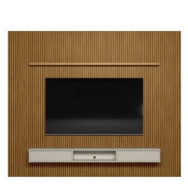 Imagem de Painel Ripado Modular 2.6 Para Tv até 75 com Nicho e Prateleira  Emily-Nature-OffWhite - EdeCasaMoveis