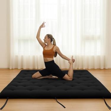 Imagem de Syrinx Colchão de futon japonês tamanho king size 203 x 193 cm, cama dobrável e preguiçosa para adultos, tapete de dormir de tatami, colchão de futon resistente à água para casa, viagem.