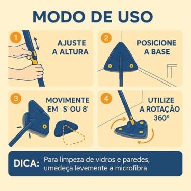 Imagem de Mop Triangular 360° Giratório com Haste Ajustável, Esfregão de Limpeza Microfibra para Piso, Vidro, Parede e Cantos Difíceis
