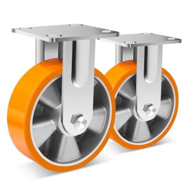 Imagem de W B D WEIBIDA Rodízios fixos industriais de 15 cm (pacote com 2), poliuretano livre de manutenção em rodas de alumínio, rodas resistentes de 1,134 kg, rodízios rígidos industriais para caminhão de mão