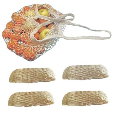 Imagem de HEYIBURAN Sacolas De Compras Reutilizáveis Com Alça Extra Longa - 100% Algodão, Malha, Produtos Para Mercado Produtores E Laváveis À Máquina, Resistentes (Pacote 4), Armazenamento Frutas, Vegetais I