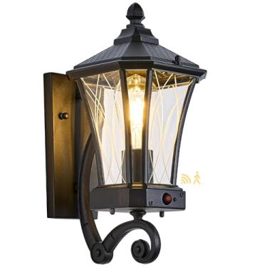 Imagem de SCNYCUL Luminária de parede externa com sensor de movimento, lâmpada de montagem de parede externa de alumínio com crepúsculo ao amanhecer, iluminação externa à prova d'água para varanda, porta da