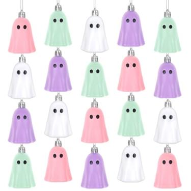 Imagem de Whaline 20 peças de enfeites de árvore para pendurar no dia das bruxas, 4 cores pastel, fantasma, decorações de Halloween de plástico fofo para casa, festa, jardim, quintal, gramado, árvore (rosa
