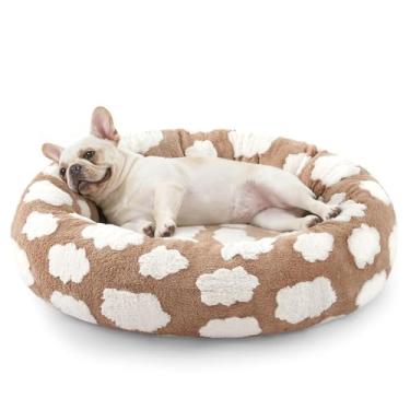 Imagem de JOEJOY Cama para cães pequenos donut, camas redondas para gatos internos com capa lavável removível, cama ortopédica fofa para filhotes de cachorro com pelúcia Jacquard felpuda e parte inferior