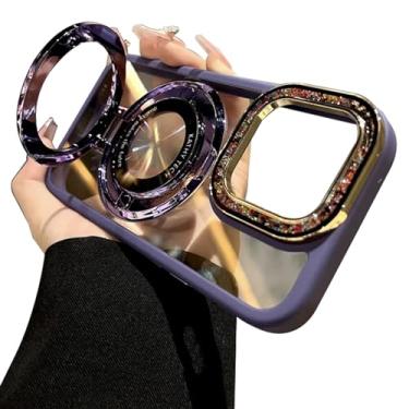 Imagem de Yesunktt Para iPhone 15 Pro contas de vidro coloridas, capa de telefone transparente com suporte magnético brilhante, adequada para Magsafe, leve luxo e simplicidade, roxo