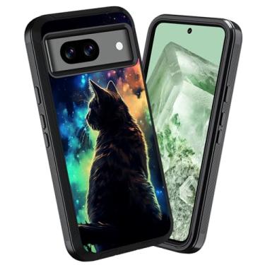 Imagem de WEUIUJKILO Capa de celular projetada para Google Pixel 8a, resistente 3 em 1, híbrida, à prova de choque, à prova de poeira, queda e proteção total para Google Pixel 8a (2024), gato preto