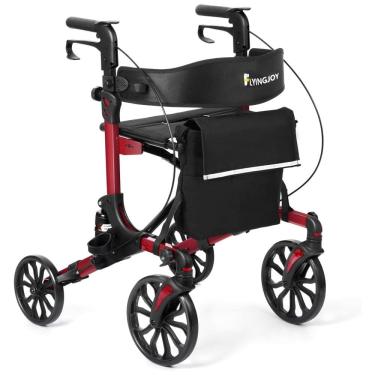 Imagem de Cadeira de Rodas Portátil com Encosto Largo, Rodas 20cm, Suporte para Copo e Bengala, até 136 kg - Vermelho
