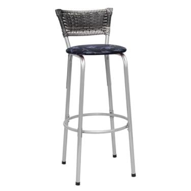 Imagem de Banqueta Junco Degradê Cyber Estrutura Prata Ideal para Bancada Balcão Piscina Bar Cozinha Gourmet 1 Unidade - Itagold (Assento Floral Preto)