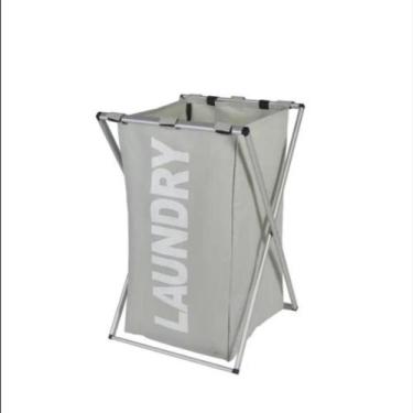 Imagem de Cesto Roupa Suja Lavanderia Organizador Roupeiro Cromado Dobrável Cinz