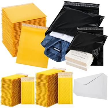 Imagem de Youngever 120 envelopes de correspondência e envelopes de poliéster, envelopes de bolha amarela, envelopes kraft duráveis, envelopes brancos, sacos de envio autovedantes à prova d'água