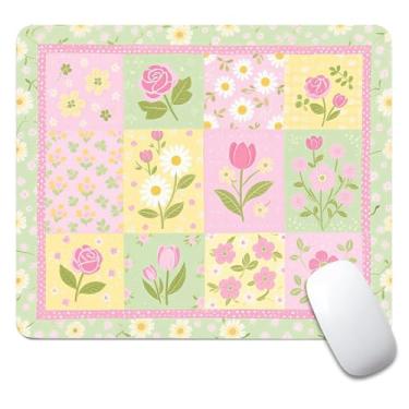 Imagem de Tapete de rato quadrado com flores de patchwork, design personalizado de alta qualidade, tapete de rato personalizado, tecido lavável, base de borracha antiderrapante para rato de computador para rato