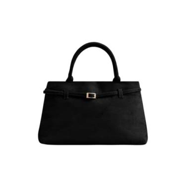 Imagem de Base'ic Bolsa feminina de camurça – Bolsa de ombro de camurça sintética despojada, bolsa de mão moderna de grande capacidade para trabalho e viagem, Preto (ferragens douradas), Large