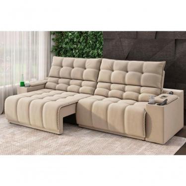 Imagem de Sofá Connect Premium 2,30m Assento Retrátil-reclinável Com Porta Copos E Entrada Usb Suede Capuccino