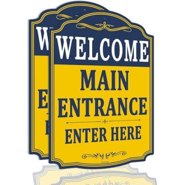 Imagem de Pacote com 2 placas de entrada principal de boas-vindas para entrada principal, para escritório comercial, 35,5 x 25,4 cm, alumínio, resistente à ferrugem, à prova de intempéries, resistente ao