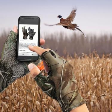 Imagem de Luvas de caça camuflada, luvas táticas antiderrapantes sem dedos para caça de peru, pesca, tiro com arco, equipamento de camuflagem ao ar livre para homens e mulheres (L)