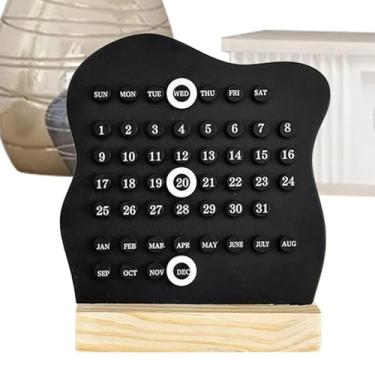 Imagem de Calendário de madeira, calendário perpétuo moderno, decoração de mesa, artigos de papelaria, exibição de data, decoração fofa moderna e reutilizável, decorações de casa para estudantes e professores