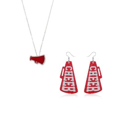 Imagem de QLUYCKW Conjunto de colar de líder de torcida para mulheres delicados ginastica megafone pingente colar com pingente de megafone glitter CHEER brincos de acrílico esportes de equipe joias, Medium