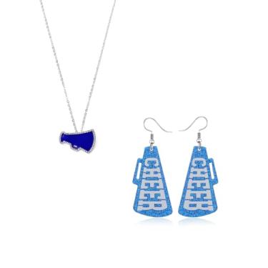 Imagem de QLUYCKW Conjunto de colar de líder de torcida para mulheres delicados ginastica megafone pingente colar com pingente de megafone glitter CHEER brincos de acrílico esportes de equipe joias, Medium