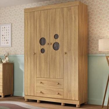 Imagem de Guarda-roupa Infantil 122cm Com Vidro 4 Portas E 2 Gavetas Bombom Mult